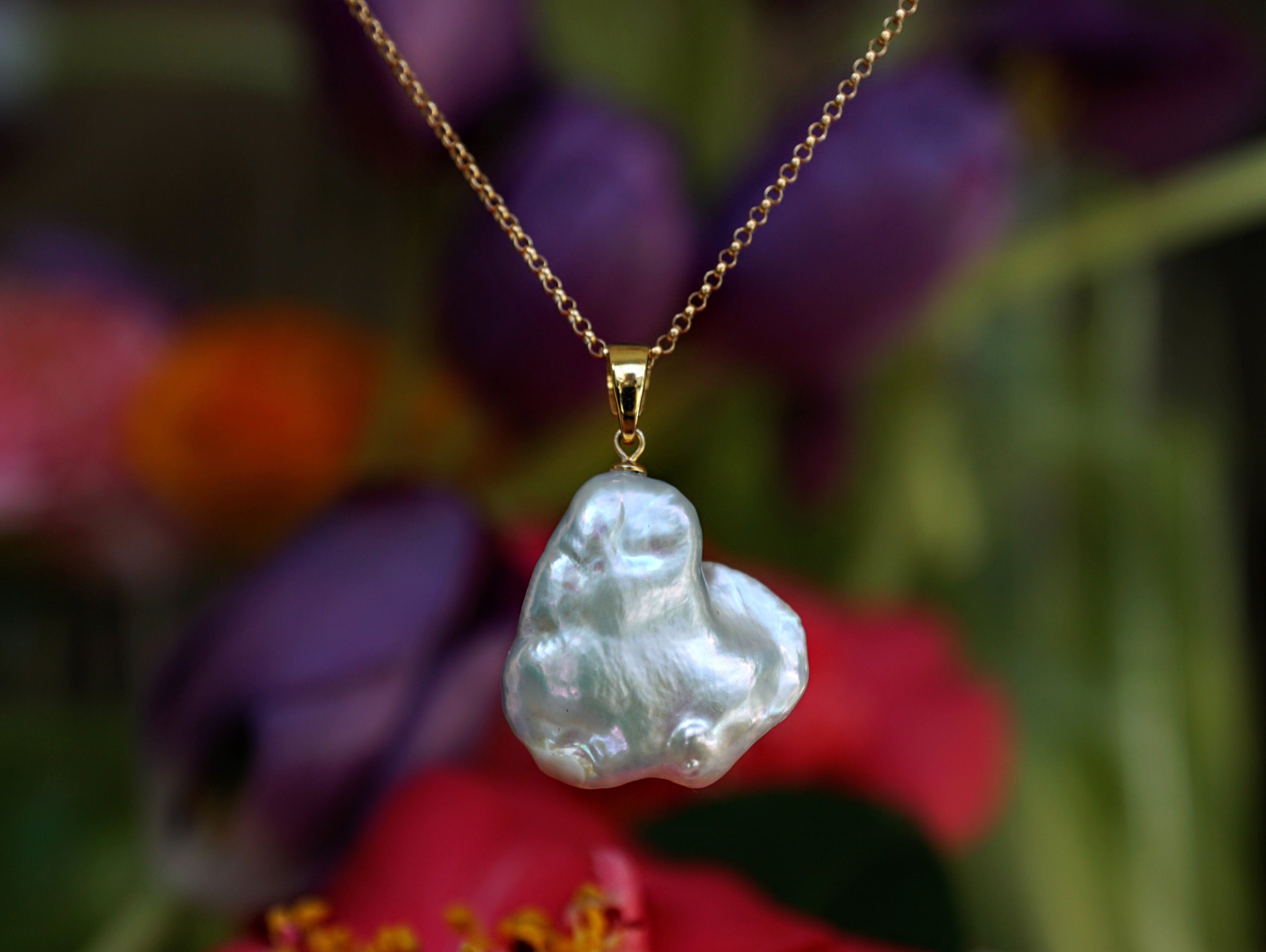 2.  Huge Keshi pearl, gold fill extendable rolo chain, Sterling silver