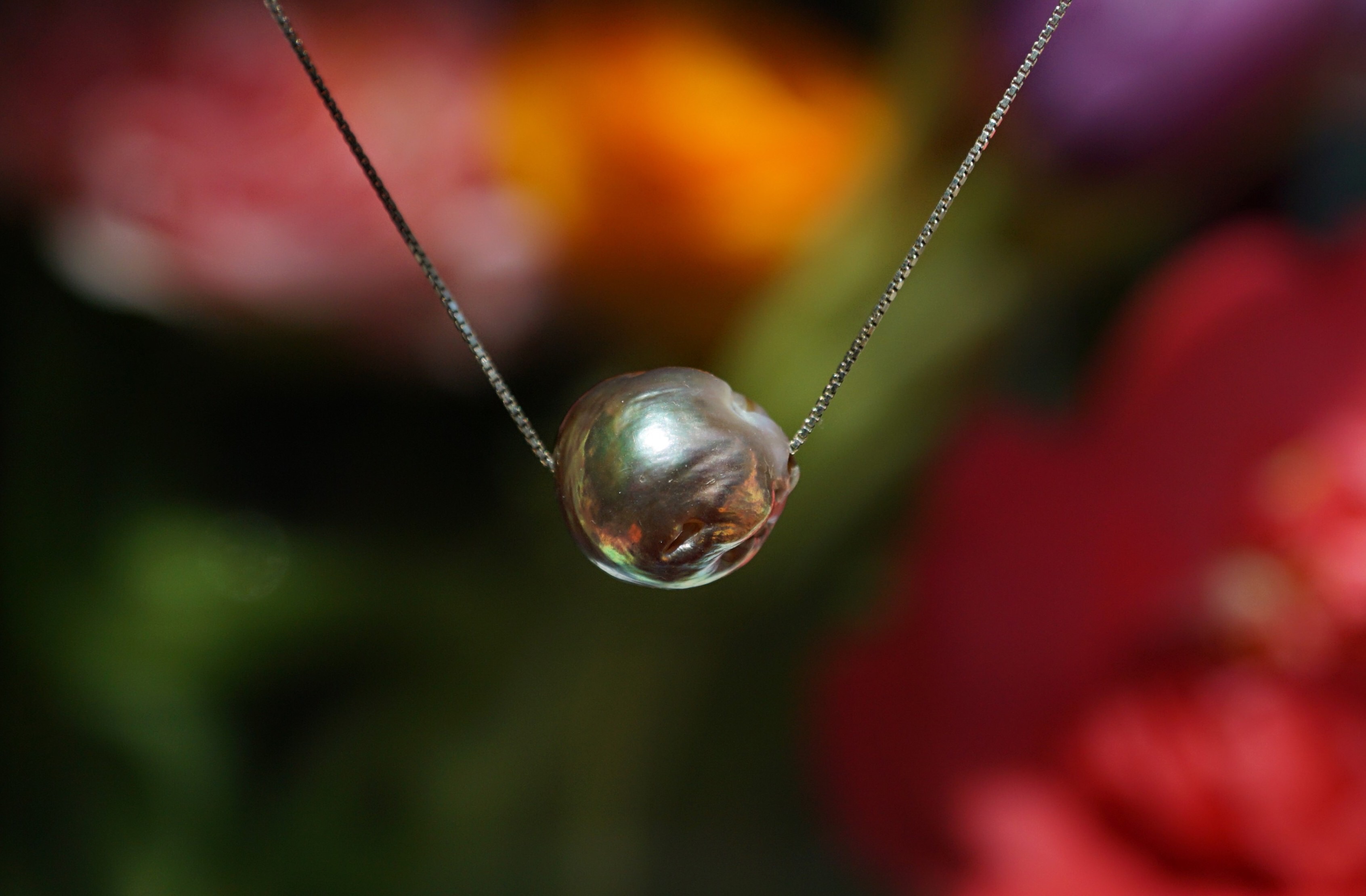 5.  14 mm round Kasumi pearl, Sterling silver chain