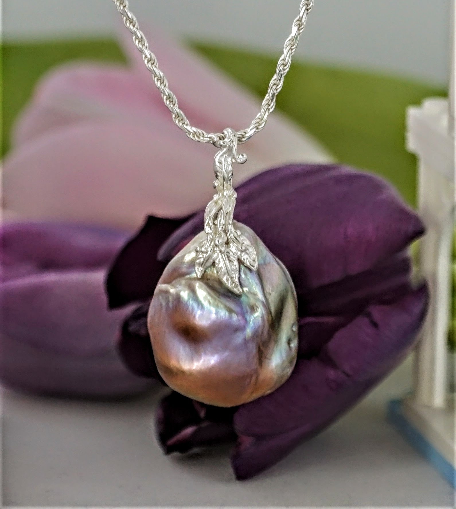 8.  Huge purple very rare souffle pearl, Sterling Silver components